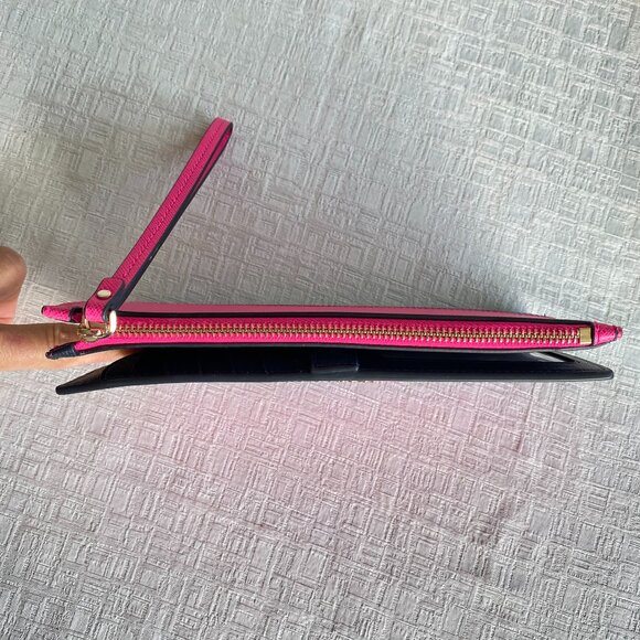 Kate Spade Shocking Pink & Navy Leather Wallet Wristlet - Picture 6 of 11